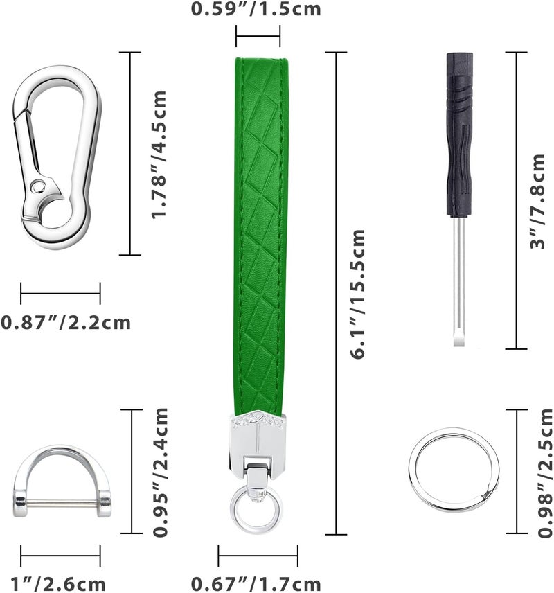 OHKYOOT Store Leather Wristlet Keychain,Car Key Chain Wrist Keychain with 3 Key Ring and Anti-Lost D Ring (Green) - Image 5